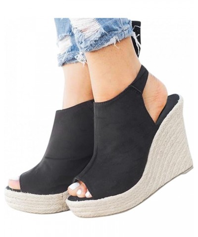 Sandals Women Summer Sandals for Women Dressy Summer Women's Wedge Sandals Platform Ankle Strap Wedge Sandals,d Black $14.56 ...