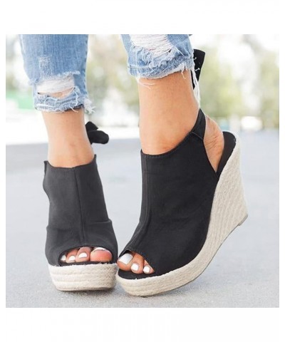 Sandals Women Summer Sandals for Women Dressy Summer Women's Wedge Sandals Platform Ankle Strap Wedge Sandals,d Black $14.56 ...