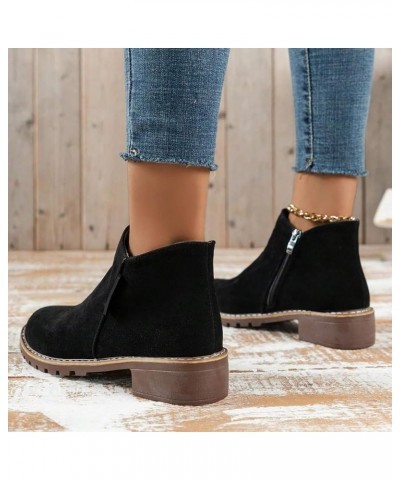 Women's Ankle Boots Round Toe Chunky Heel Comfy Slip on Booties Ladies Dress Boots 2023 Fashion Boot Black $15.78 Boots