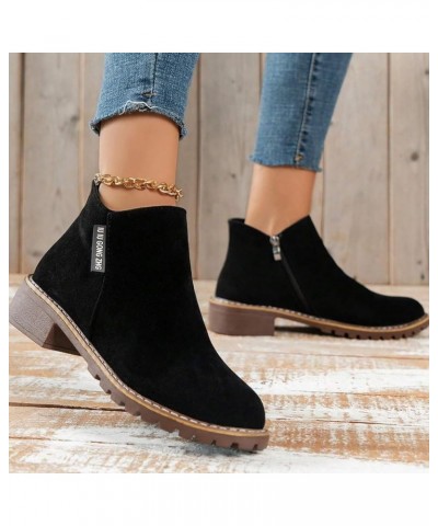 Women's Ankle Boots Round Toe Chunky Heel Comfy Slip on Booties Ladies Dress Boots 2023 Fashion Boot Black $15.78 Boots