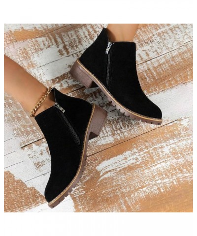 Women's Ankle Boots Round Toe Chunky Heel Comfy Slip on Booties Ladies Dress Boots 2023 Fashion Boot Black $15.78 Boots