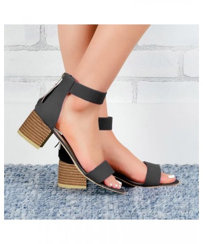 Women's Sandals High Heels Women Ankle Strap Open Toe Chunky Platform Dress High Heel Sandal Heels Grey $9.19 Sandals