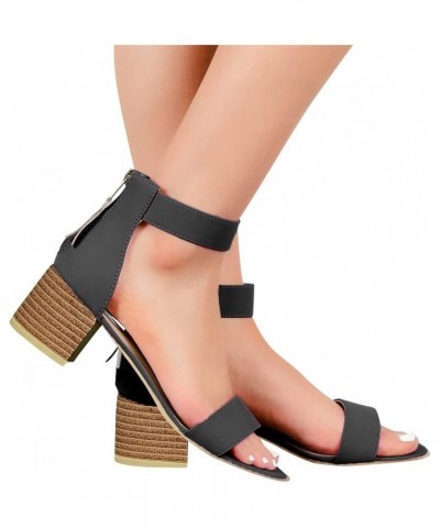 Women's Sandals High Heels Women Ankle Strap Open Toe Chunky Platform Dress High Heel Sandal Heels Grey $9.19 Sandals