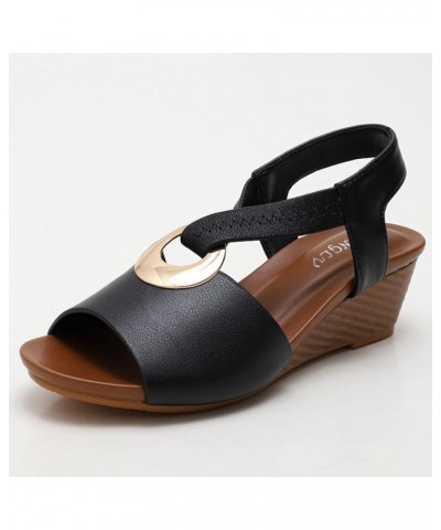 Women's Summer Dressy Comfortable Wedge Sandals Elastic Ankle Strap Height Increasing Slip-on Platform Sandal Apricot $17.18 ...