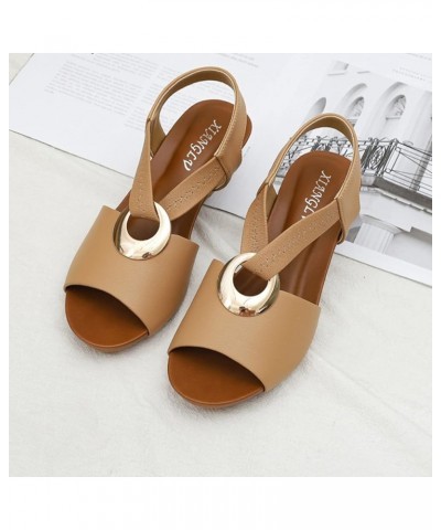 Women's Summer Dressy Comfortable Wedge Sandals Elastic Ankle Strap Height Increasing Slip-on Platform Sandal Apricot $17.18 ...