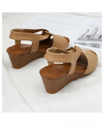 Women's Summer Dressy Comfortable Wedge Sandals Elastic Ankle Strap Height Increasing Slip-on Platform Sandal Apricot $17.18 ...