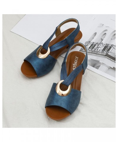 Women's Summer Dressy Comfortable Wedge Sandals Elastic Ankle Strap Height Increasing Slip-on Platform Sandal Apricot $17.18 ...