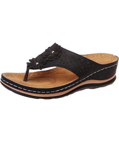 Women Sandals Flip Sandals Roman T On Comfy Clip Bottomed Flat Open Sandals With Arch Strap Toe Comfortable Casual Black $12....