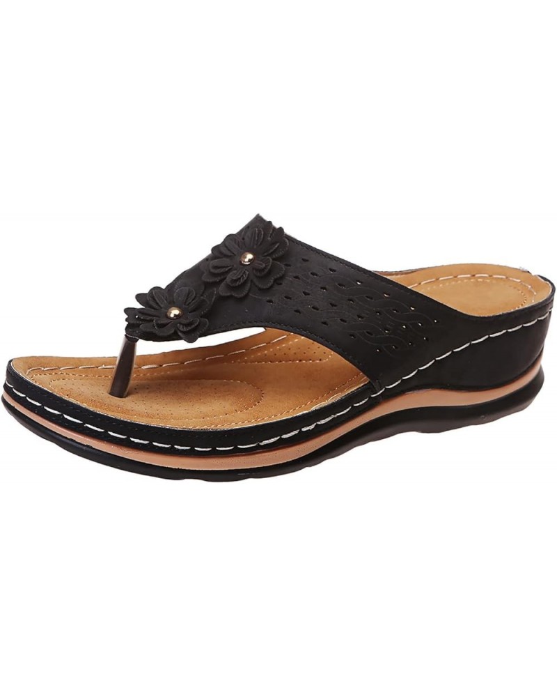 Women Sandals Flip Sandals Roman T On Comfy Clip Bottomed Flat Open Sandals With Arch Strap Toe Comfortable Casual Black $12....