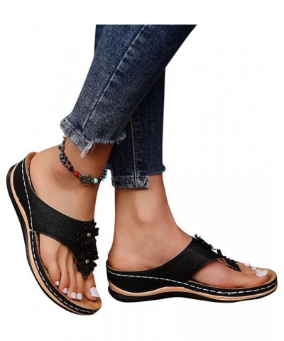 Women Sandals Flip Sandals Roman T On Comfy Clip Bottomed Flat Open Sandals With Arch Strap Toe Comfortable Casual Black $12....