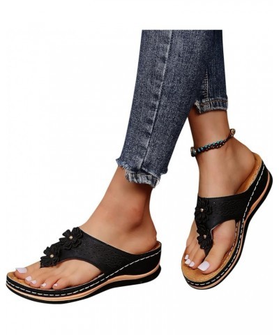 Women Sandals Flip Sandals Roman T On Comfy Clip Bottomed Flat Open Sandals With Arch Strap Toe Comfortable Casual Black $12....