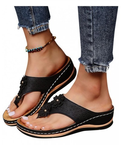 Women Sandals Flip Sandals Roman T On Comfy Clip Bottomed Flat Open Sandals With Arch Strap Toe Comfortable Casual Black $12....