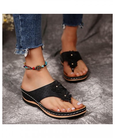 Women Sandals Flip Sandals Roman T On Comfy Clip Bottomed Flat Open Sandals With Arch Strap Toe Comfortable Casual Black $12....