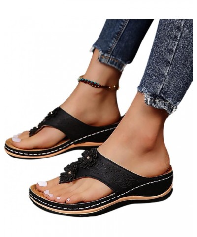 Women Sandals Flip Sandals Roman T On Comfy Clip Bottomed Flat Open Sandals With Arch Strap Toe Comfortable Casual Black $12....