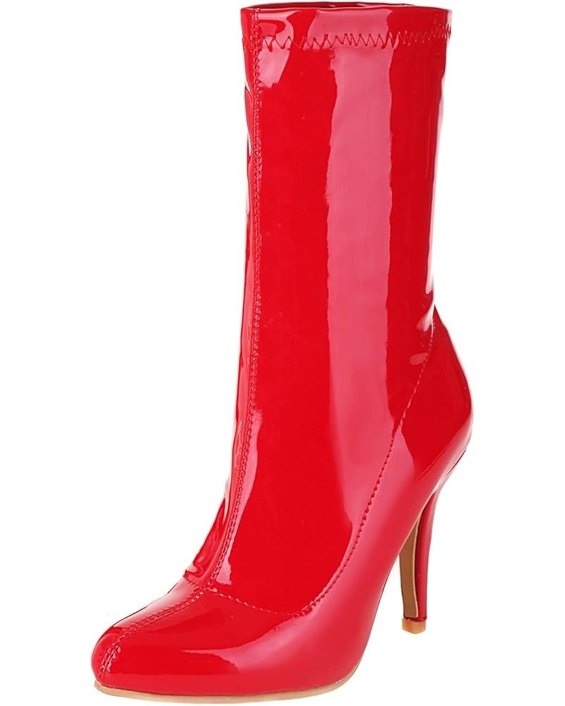 Women Fashion High Boots Pointed Toe High Heels Stretch Sock Booties Pull on Red $27.58 Boots