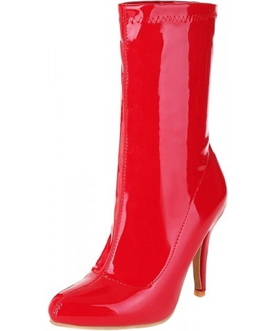 Women Fashion High Boots Pointed Toe High Heels Stretch Sock Booties Pull on Red $27.58 Boots