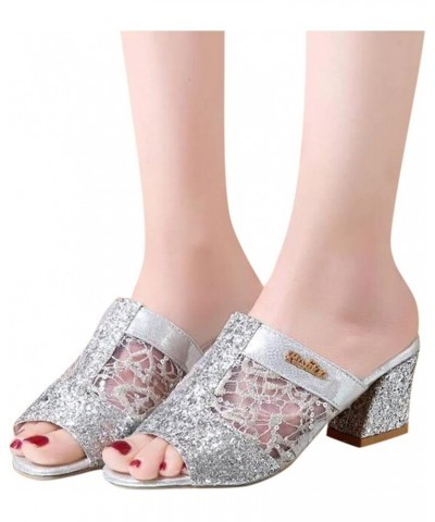 Sandalias para mujer Elegantes, Women's Fashion Rhinestone High Heel Fish Mouth Thick Heel Sandals And Slippers Z 04-silver $...