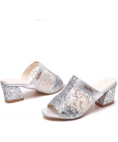 Sandalias para mujer Elegantes, Women's Fashion Rhinestone High Heel Fish Mouth Thick Heel Sandals And Slippers Z 04-silver $...