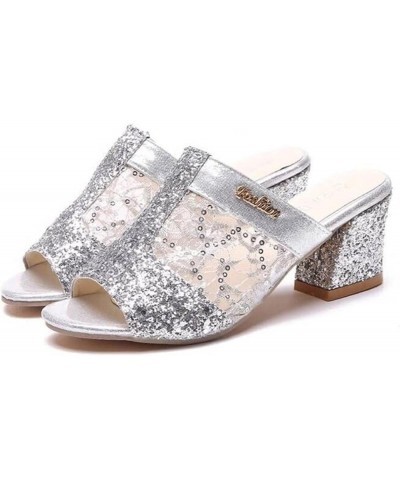 Sandalias para mujer Elegantes, Women's Fashion Rhinestone High Heel Fish Mouth Thick Heel Sandals And Slippers Z 04-silver $...