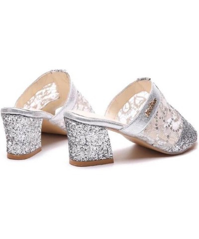 Sandalias para mujer Elegantes, Women's Fashion Rhinestone High Heel Fish Mouth Thick Heel Sandals And Slippers Z 04-silver $...