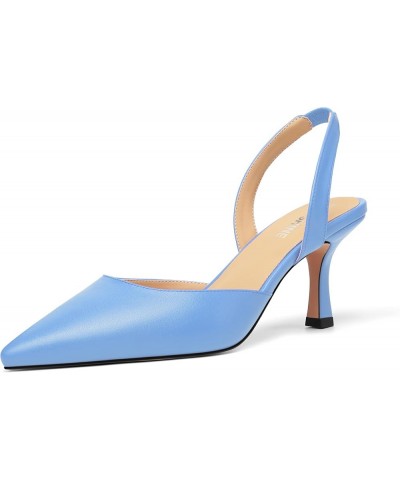 Womens Fashion Slip On Matte Slingback Pointed Toe Dating Spool High Heel Pumps Shoes 3 Inch Light Blue $31.56 Pumps