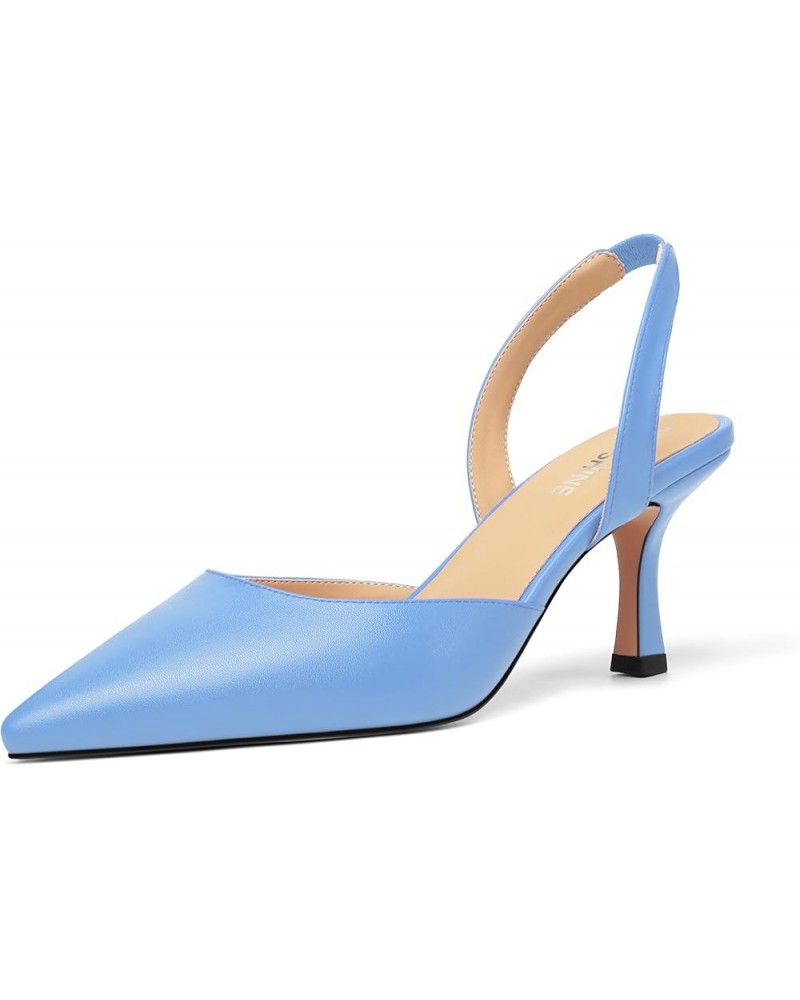 Womens Fashion Slip On Matte Slingback Pointed Toe Dating Spool High Heel Pumps Shoes 3 Inch Light Blue $31.56 Pumps