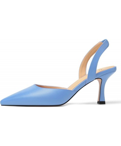 Womens Fashion Slip On Matte Slingback Pointed Toe Dating Spool High Heel Pumps Shoes 3 Inch Light Blue $31.56 Pumps