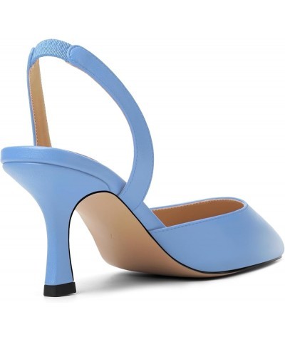 Womens Fashion Slip On Matte Slingback Pointed Toe Dating Spool High Heel Pumps Shoes 3 Inch Light Blue $31.56 Pumps