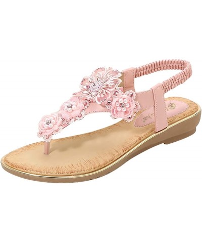 Women's Summer Rhinestone Wedding Sandals Jeweled Sandals. Dressy Flat Sandals.Beach Thong Pink $14.51 Sandals