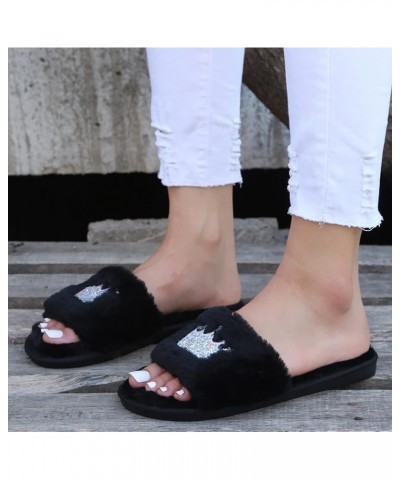 Open Toe Slippers For Women Indoor Cozy Memory Foam Womens House Slippers Summer Slip On Womens Fuzzy Slides Slippers Black $...