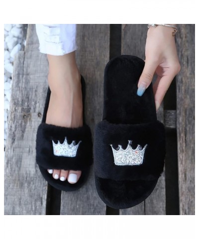 Open Toe Slippers For Women Indoor Cozy Memory Foam Womens House Slippers Summer Slip On Womens Fuzzy Slides Slippers Black $...