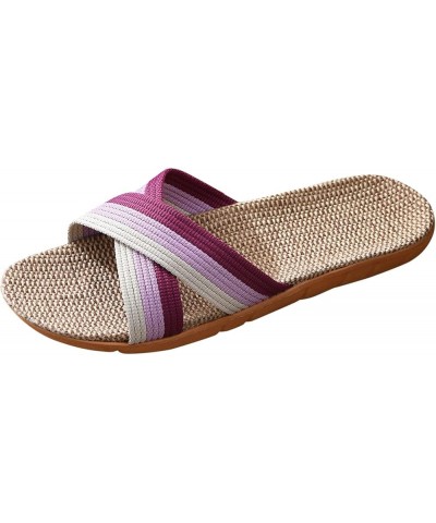 Womens Sandals Dressy Summer Flat, Women's Linen Beach Sandals Slippers Bow Boho Casual Summer Sandals F-purple $9.50 Sandals