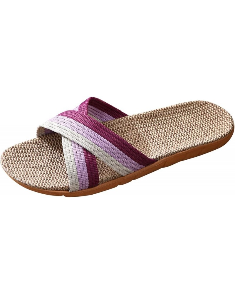 Womens Sandals Dressy Summer Flat, Women's Linen Beach Sandals Slippers Bow Boho Casual Summer Sandals F-purple $9.50 Sandals