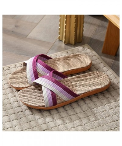 Womens Sandals Dressy Summer Flat, Women's Linen Beach Sandals Slippers Bow Boho Casual Summer Sandals F-purple $9.50 Sandals