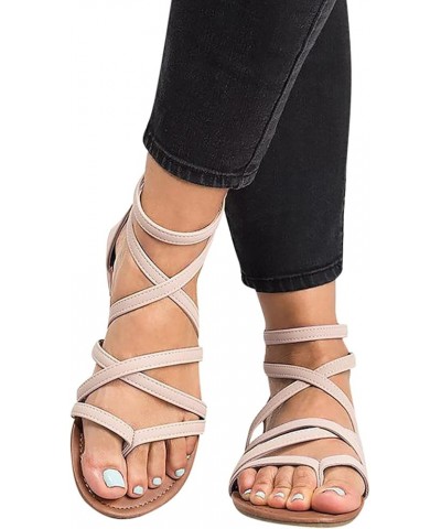 Womens Casual Elastic Strappy String Sandals Summer Comfortable Shoe Arch Support Orthopedic Platform Flat 78-hyems-beige4 $1...