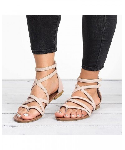 Womens Casual Elastic Strappy String Sandals Summer Comfortable Shoe Arch Support Orthopedic Platform Flat 78-hyems-beige4 $1...