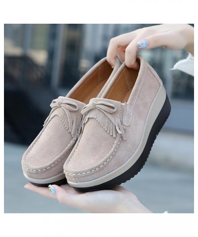 Women Platform Slip On Loafers Comfortable Thick Soft Platform Sneakers Arch Support Casual Platform Shoes Beige $32.92 Loafe...