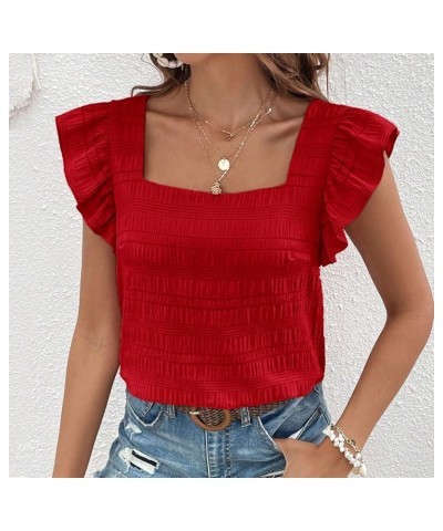 Women's Summer Versatile Solid Color Square Neck Flying Sleeves Top Women Swim Tee Rd1 $11.70 Sandals