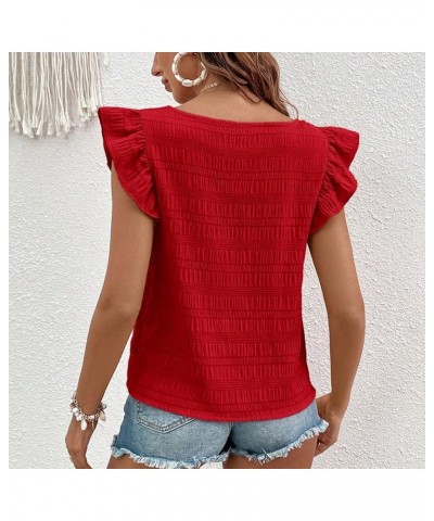 Women's Summer Versatile Solid Color Square Neck Flying Sleeves Top Women Swim Tee Rd1 $11.70 Sandals