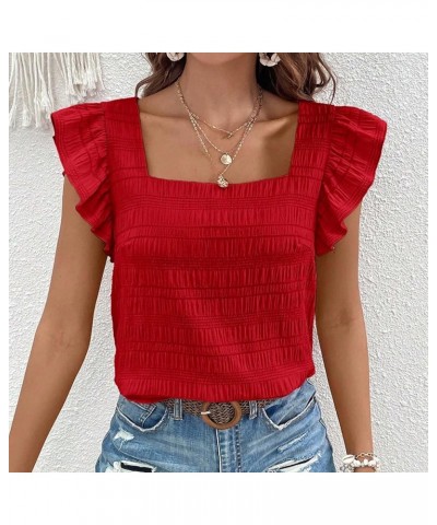 Women's Summer Versatile Solid Color Square Neck Flying Sleeves Top Women Swim Tee Rd1 $11.70 Sandals