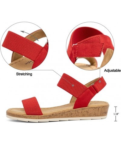 Women's Flat Sandals Open Toe Elastic Ankle Strap Slip on Comfy Low Wedge Sandals Red $18.00 Sandals