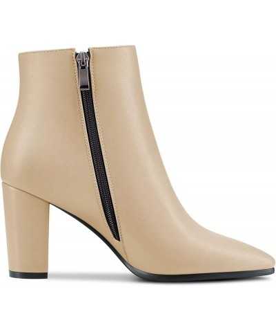 Women Chunky Block High Heel Pointed Toe Zipper Ankle Boots Short Bootie Wedding Office 3.3 Inches Heels Beige $37.31 Boots