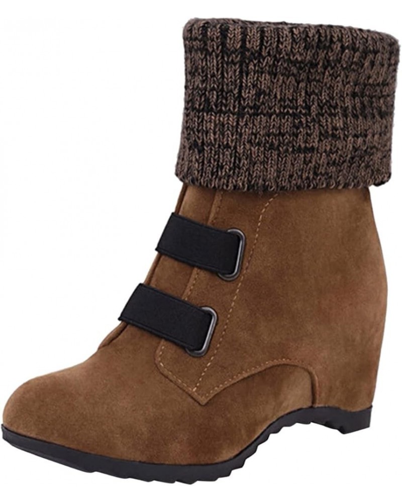 Ladies Fashion Suede Snow Boots Wool Elastic Mouth Slope Heel Thick Soled Short Boots Womens Boots Khaki $35.89 Boots