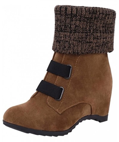 Ladies Fashion Suede Snow Boots Wool Elastic Mouth Slope Heel Thick Soled Short Boots Womens Boots Khaki $35.89 Boots