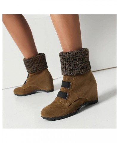 Ladies Fashion Suede Snow Boots Wool Elastic Mouth Slope Heel Thick Soled Short Boots Womens Boots Khaki $35.89 Boots