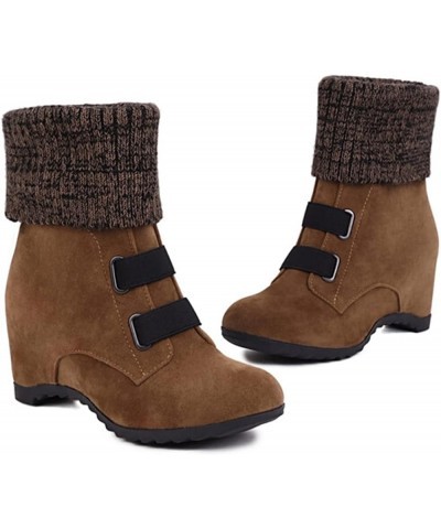 Ladies Fashion Suede Snow Boots Wool Elastic Mouth Slope Heel Thick Soled Short Boots Womens Boots Khaki $35.89 Boots