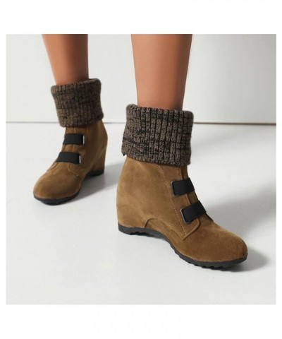 Ladies Fashion Suede Snow Boots Wool Elastic Mouth Slope Heel Thick Soled Short Boots Womens Boots Khaki $35.89 Boots