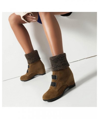 Ladies Fashion Suede Snow Boots Wool Elastic Mouth Slope Heel Thick Soled Short Boots Womens Boots Khaki $35.89 Boots