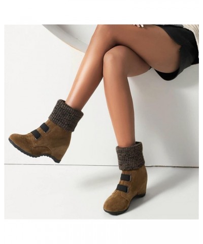 Ladies Fashion Suede Snow Boots Wool Elastic Mouth Slope Heel Thick Soled Short Boots Womens Boots Khaki $35.89 Boots