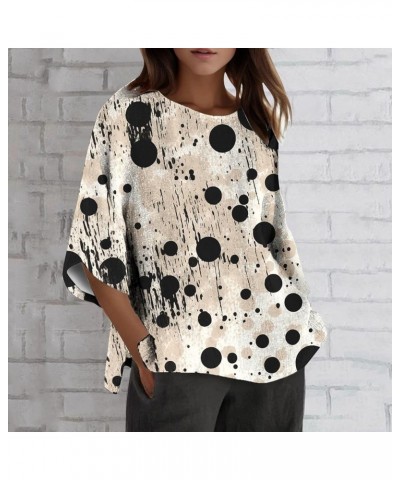 Women's Fashion Spring and Summer Printed Split Sleeve Round Neck Loose Casual Top T Long Sleeve Polyester T Beige $9.44 Sandals